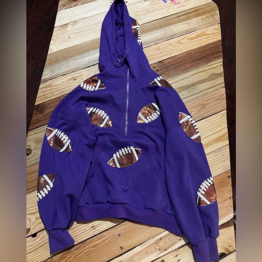 Purple Football Print Hoodie